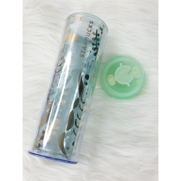 Starbucks 2020 Tumbler Gold Mint Green Mermaid Siren Clear Cold Cup 16oz - Picture 9 of 12